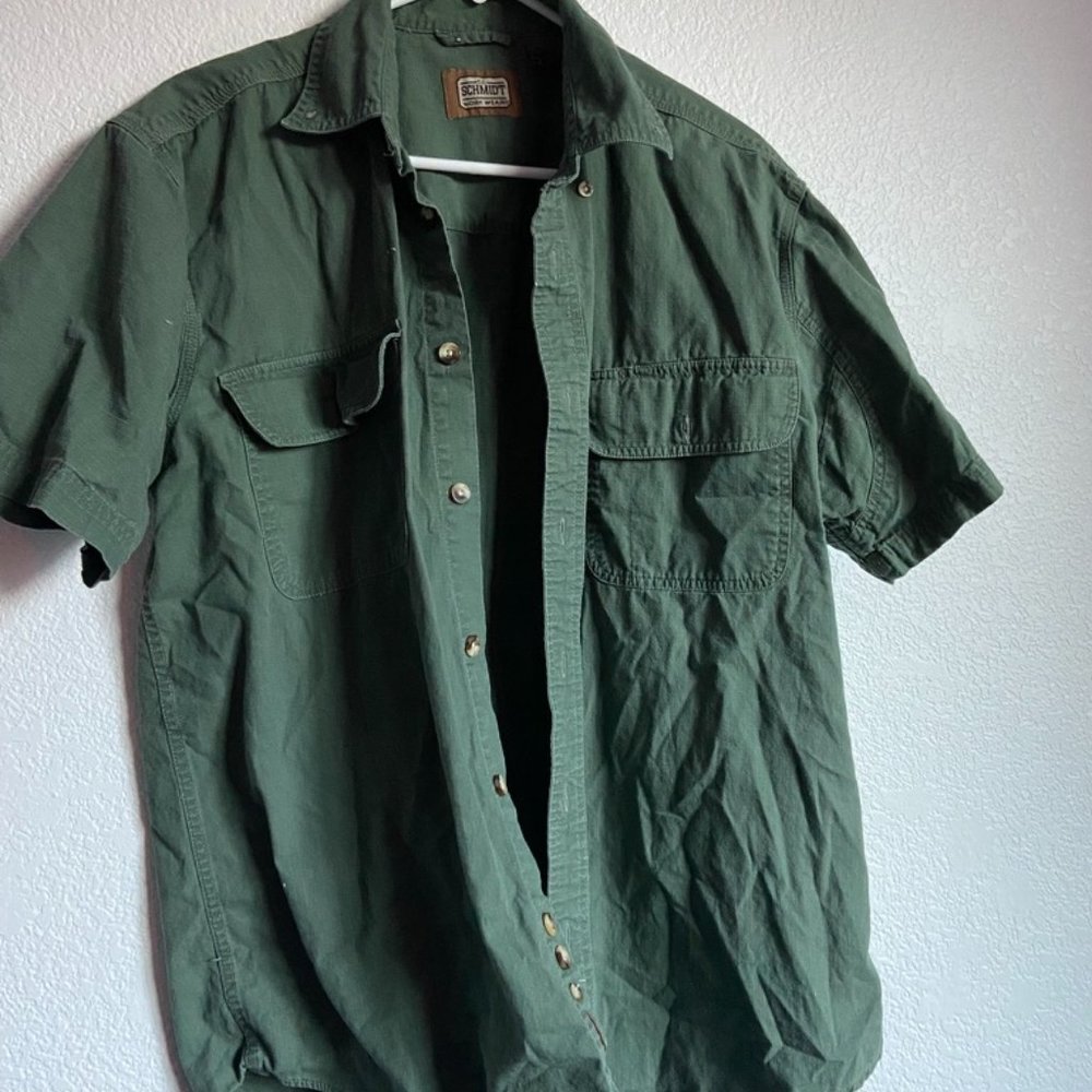 mens green button up short sleeve